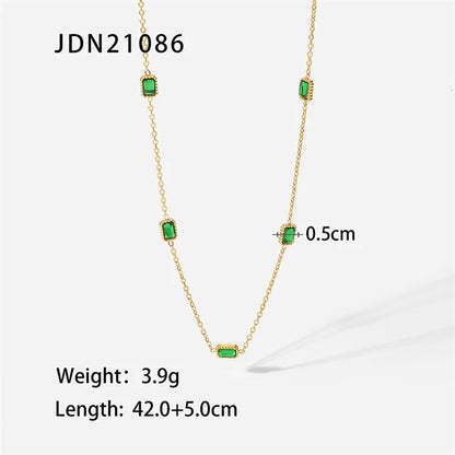 Youthway Luxury Shiny Cubic Zirconia Chain Stainless Steel Aesthetic Necklace Bracelet Green Cubic Zirconia Waterproof Women Jew