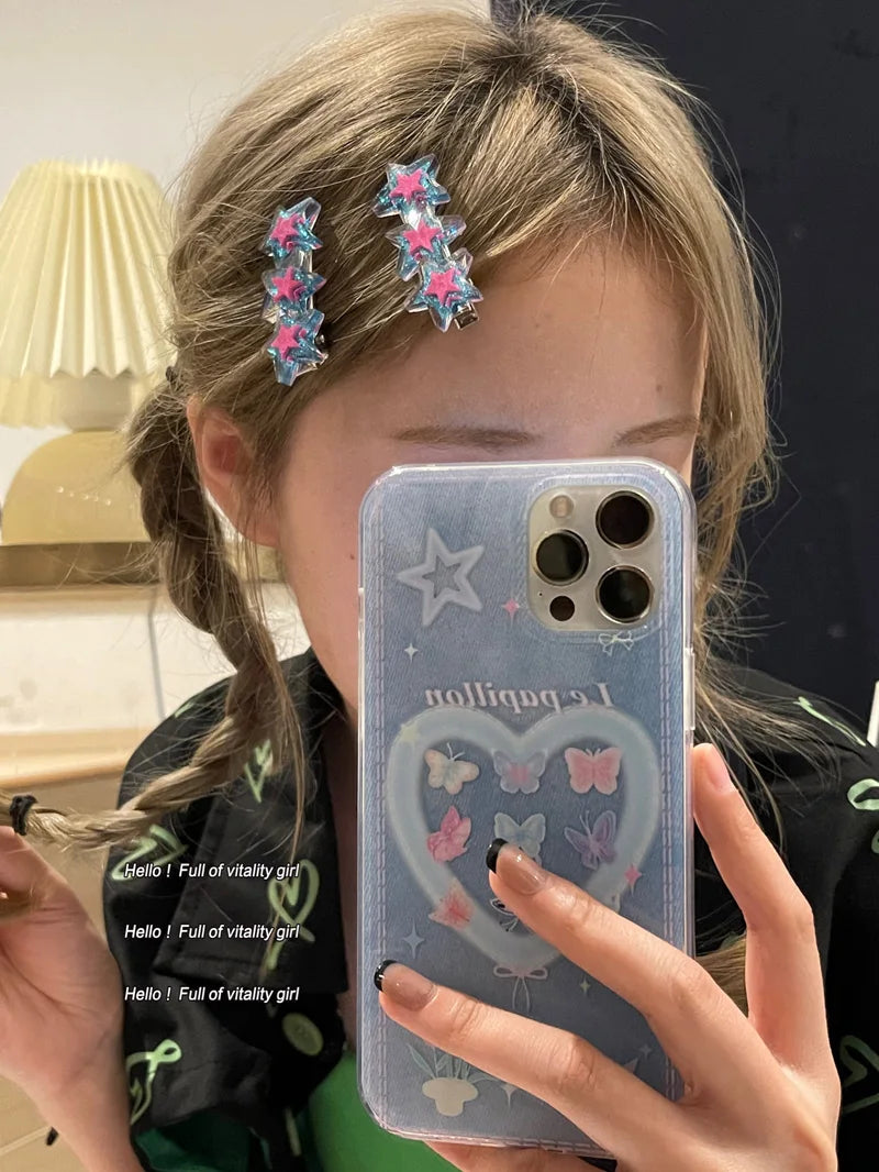 1pcs 5cm Y2K Hairpin Three Shiny Star Hair Clip Summer Fashion Bangs Bobby Pin Hair Accessories for Women Cool Girls Headwear