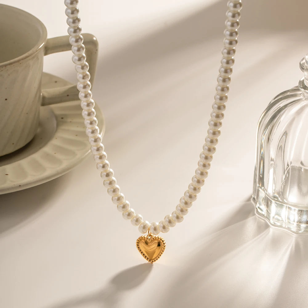 Youthway Glass Pearl Heart Stainless Steel Pendant Necklace Aesthetic Luxury Chain Jewelry Women Gift 2023 NEW