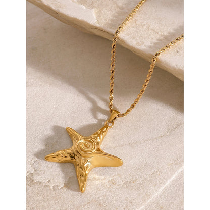 Youthway Threaded Starfish Stainless Steel  Pendant Necklace 18K Gold Plated Waterproof Fashion Jewelry New For Women Men