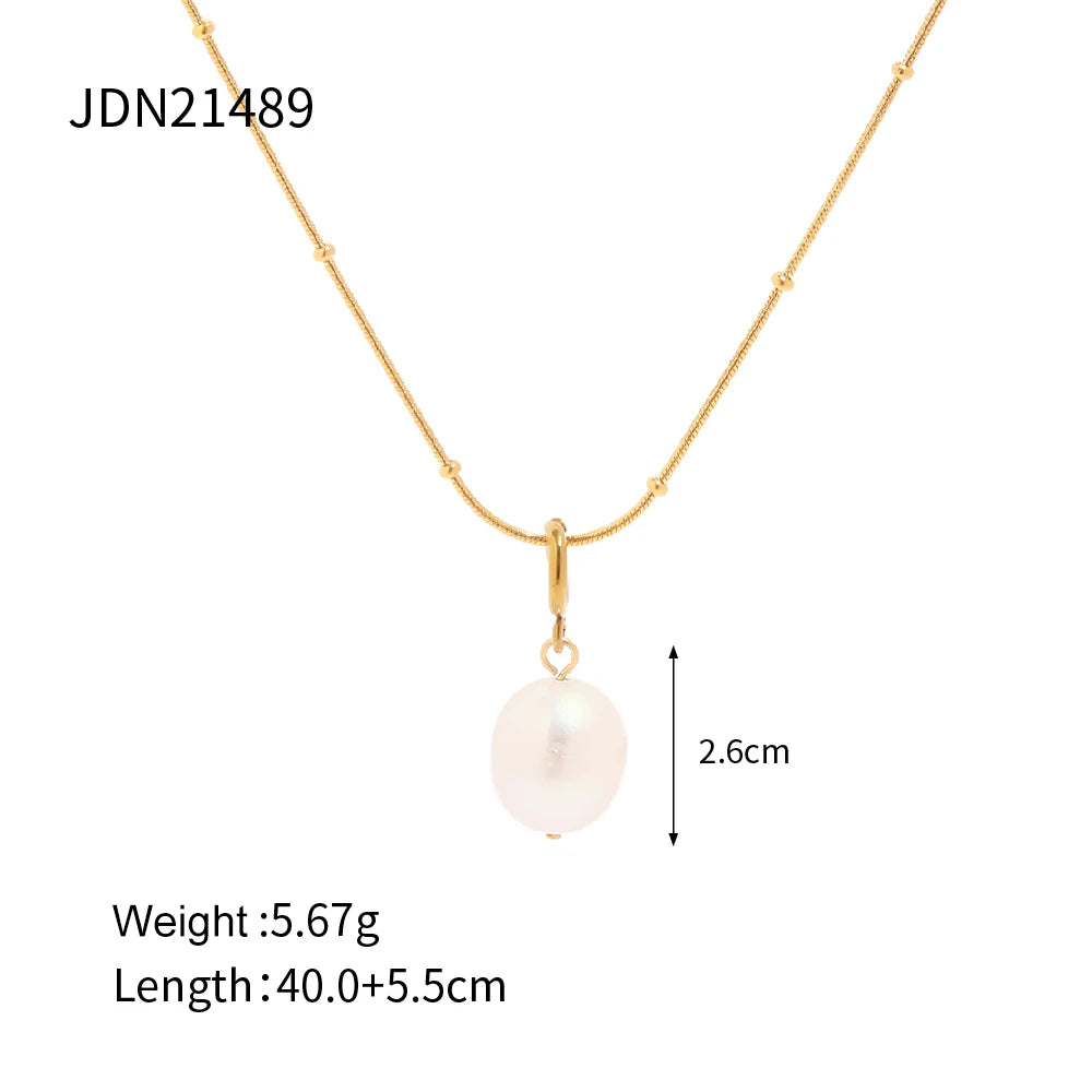 Youthway Simple Chain Natural Pearl Pendant Necklace Stainless Steel Jewelry Women Gold Color Pvd Plated Elegant Gala New