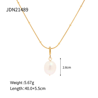 Youthway Simple Chain Natural Pearl Pendant Necklace Stainless Steel Jewelry Women Gold Color Pvd Plated Elegant Gala New