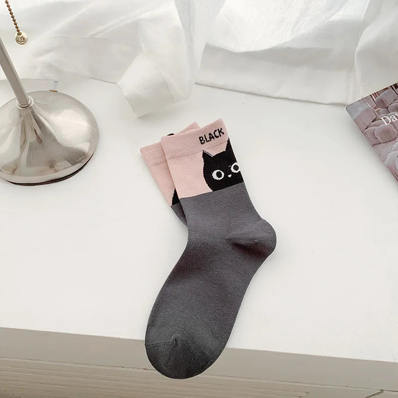 1 Pair of Cartoon Cat Middle Tube Designer Socks