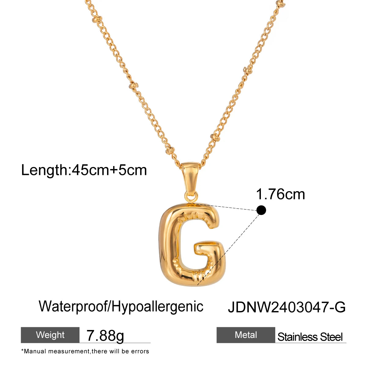 Youthway 18K Gold Minimalist Thick Balloon Bubble Alphabet Necklace Women Stainless Steel Initial Letter Pendant Collar Jewelry