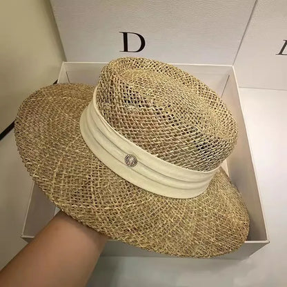 French straw hat summer sun hat tri-fold with letter accessories beach hat outdoor travel anti-UV women's hat  여름모자 gorras