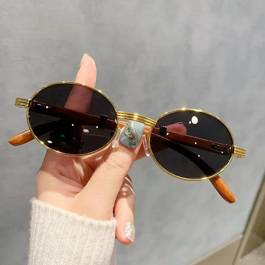 Wooden Fashion Sunglasses Women Vintage Oculos Sunglasses For Men Oval Designer Glasses Trending Sun Lentes Luxury Gafas Lunette