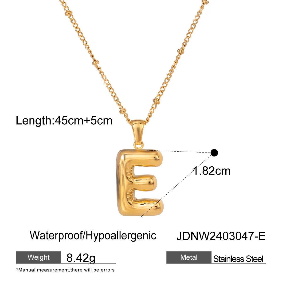 Youthway 18K Gold Minimalist Thick Balloon Bubble Alphabet Necklace Women Stainless Steel Initial Letter Pendant Collar Jewelry