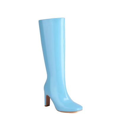 2024 Plus Size Ultra High Contoured Flat Heels Concise Women's Knee Boots Square Toe Side Zippers Candy Colored Sweet Cute Boot