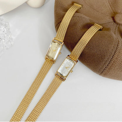 Gold Slim Watch for Women Delicate Rectangle Dial Design Watch Women Waterproof Quartz Women's Watches Mesh Women's Watch