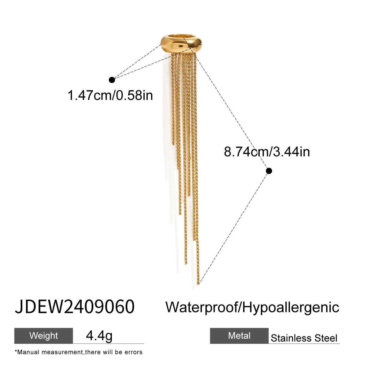 Youthway Trendy Luxury 18K Gold Stainless Steel Tassel Ear Clip For Women Waterproof Anti Allergic Jewelry New Arrival 2024