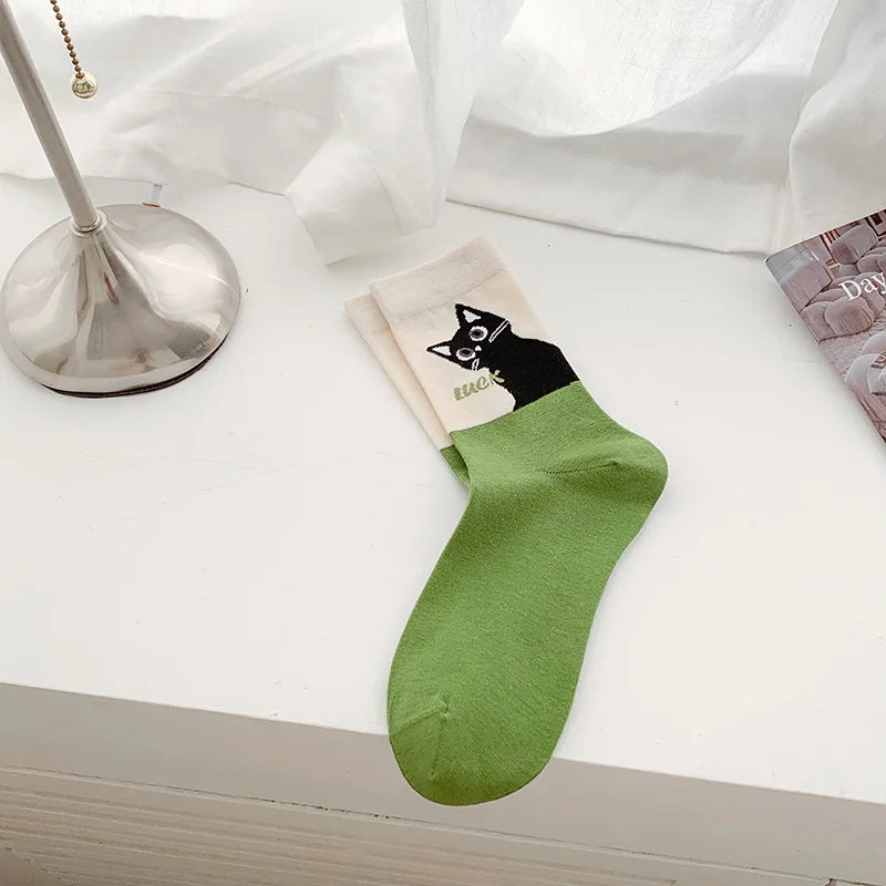 1 Pair of Cartoon Cat Middle Tube Designer Socks