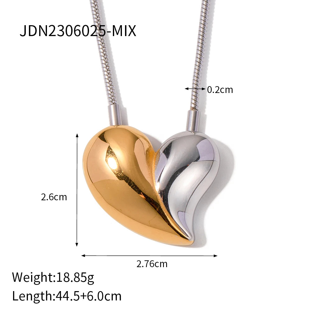 Youthway Gold Silver Color Exaggerated Big Heart Shaped Stainless Steel Stud Earrings Pendant Necklace Set Female Jewelry