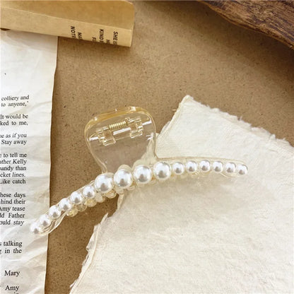 Korean Fashion Pearl Hair Claw Vintage Transparent Hair Clip Claw Clamp Elegant Princess Headwear Women Hair Accessories