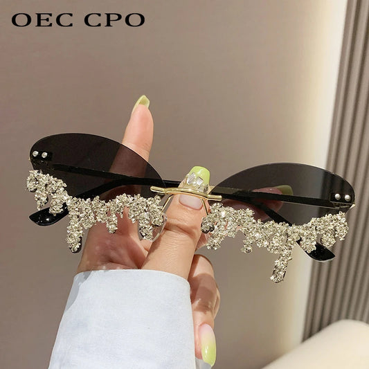 Diamond Rimless Sunglasses Women Luxury Brand Rhinestone Sun Glasses Ladies Sexy Tear Shape Punk Party Eyewear gafas de sol