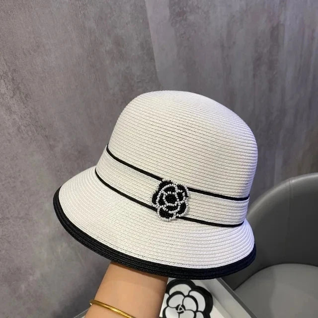 French straw hat summer sun hat tri-fold with letter accessories beach hat outdoor travel anti-UV women's hat  여름모자 gorras