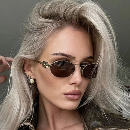 Oval Retro Sunglasses Women Fashion Metal Frame Eyeglasses Women Personality Simple 2024 Glasses Women Gafas De Sol Mujer