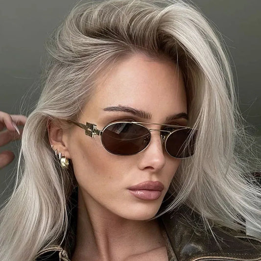 Oval Retro Sunglasses Women Fashion Metal Frame Eyeglasses Women Personality Simple 2024 Glasses Women Gafas De Sol Mujer