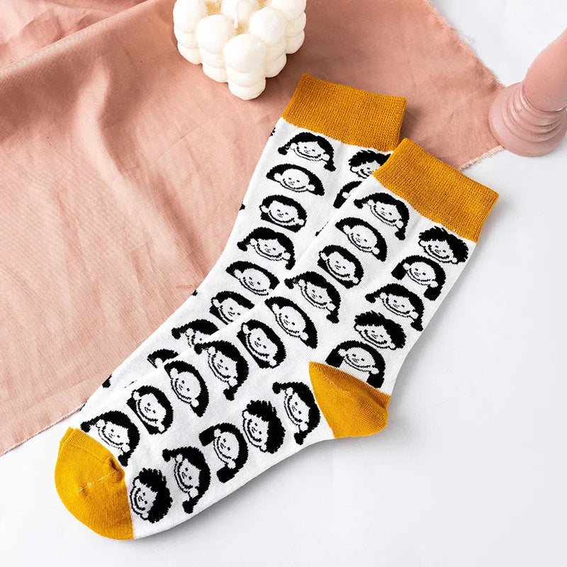 Cartoon Grid Woman Socks