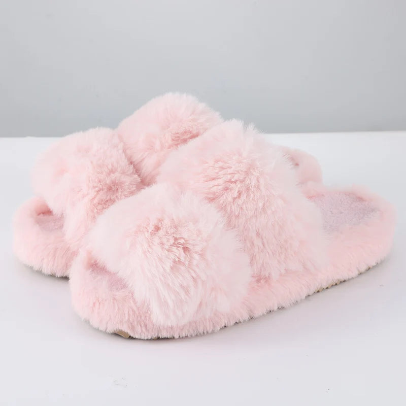 Evshine Women Open Toe Plush Slippers Faux Fur Warm Home Shoes Anti-Slips Fuzzy Fluffy Women Slippers Soft Cozy Bedroom Slippers