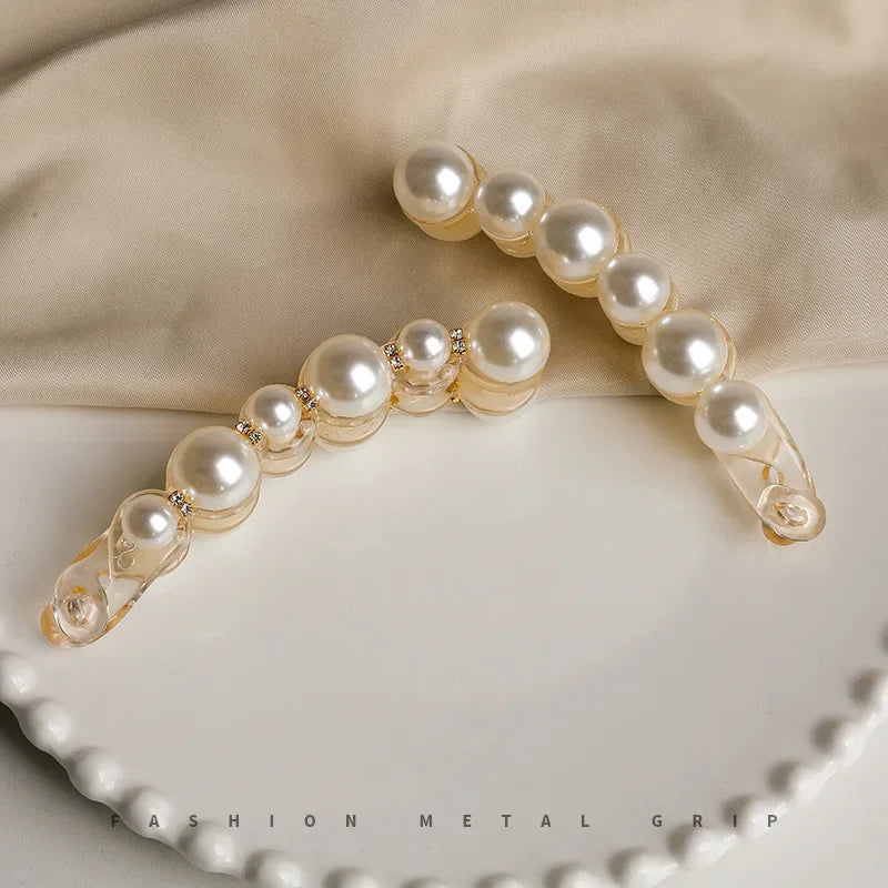 Elegant Pearl Banana Clip Vertical Clip Twist Ponytail Holder Hairpin Hair Clip Claw Clamp Headwear Girls Women Hair Accessories