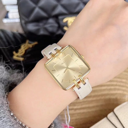 Retro Rectangle Gold Leather Women's Watch Leisure Quartz Japanese Movement Waterproof Clock Office Women's Watch Montes Femmes