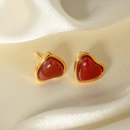 Youthway Romantic Stainless Steel Inlaid Red Onyx Love Heart Stud Earrings for Women Fashion Valentine’s Day Jewelry Gifts