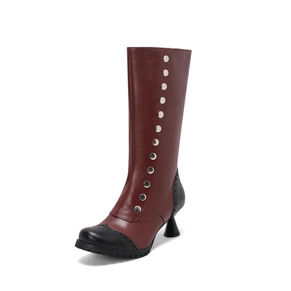 Plus Size Shaped Wine Cup Heel Side Zipper Colored Women's Knee Length Boots Round Metal Rivets Novelty Sweet Knight Boots