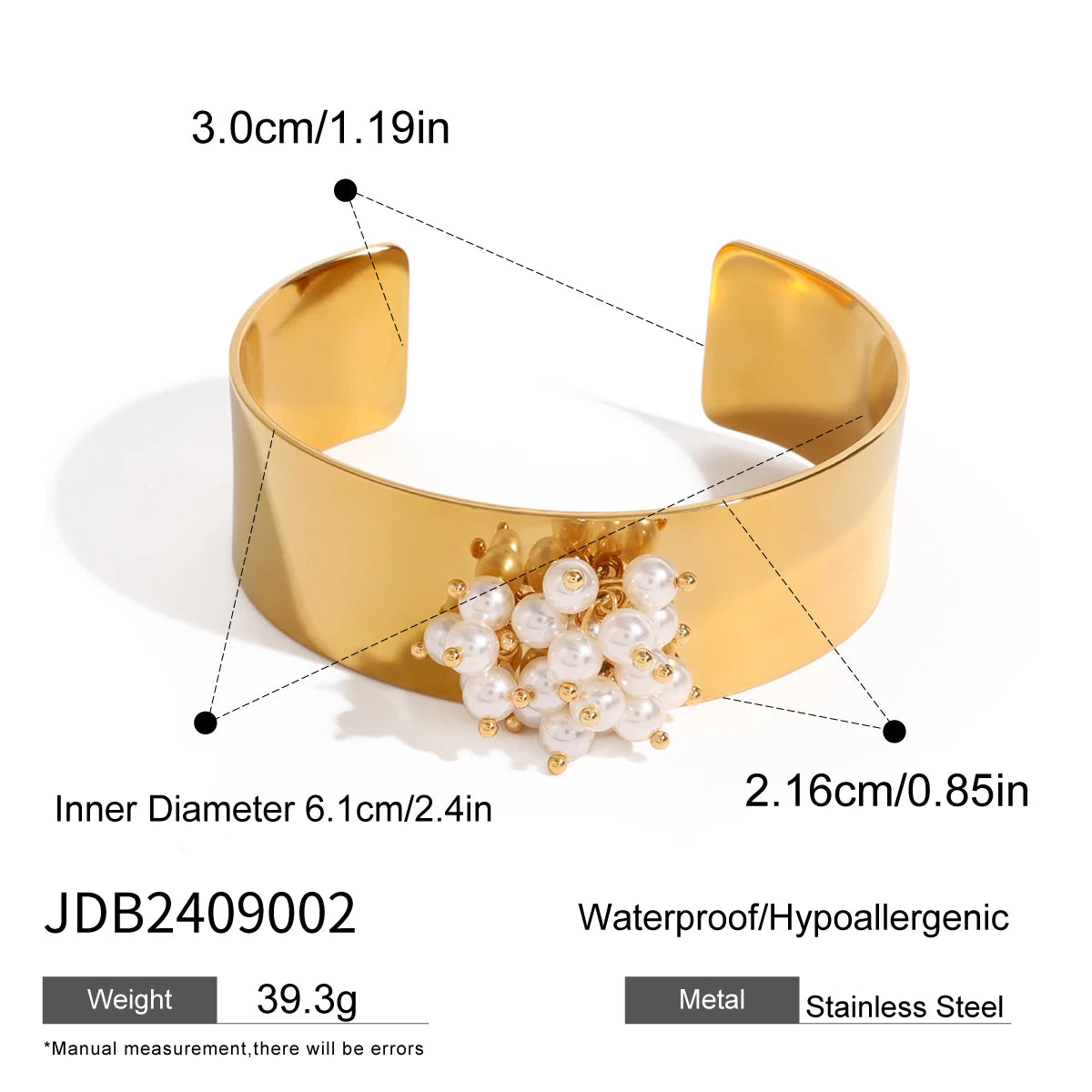 Youthway Stainless Steel Exaggerated Multiple Glass Pearls Large Smooth Bracelet For Women Modern Elegant Anti Allergic Jewelry