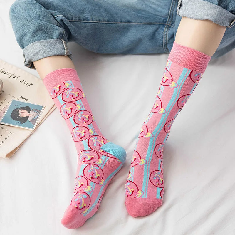 Fashion Streetwear Funny Socks Women Cartoon Ladies Long Socks Cotton for Autumn and Winter Colorful Meias 406