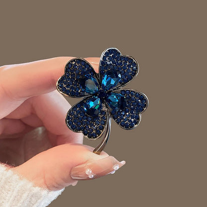 Lucky Four Leaf Clover Blue Crystal Brooch French Retro Corsage Fixed Clothes Pin Buckle for Women Wedding Dress Jewelry