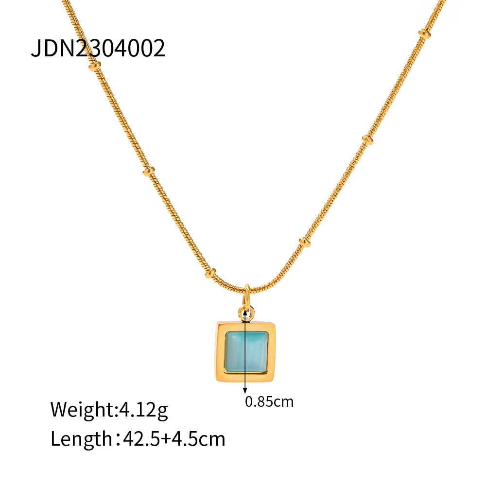 Youthway Stainless Steel Blue Natural Stone Square Heart Oval Pendant Necklace For Woman Stainless Steel Jewelry 2023 NEW