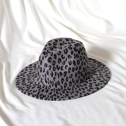 9.5cm rose red leopard print fedora hat