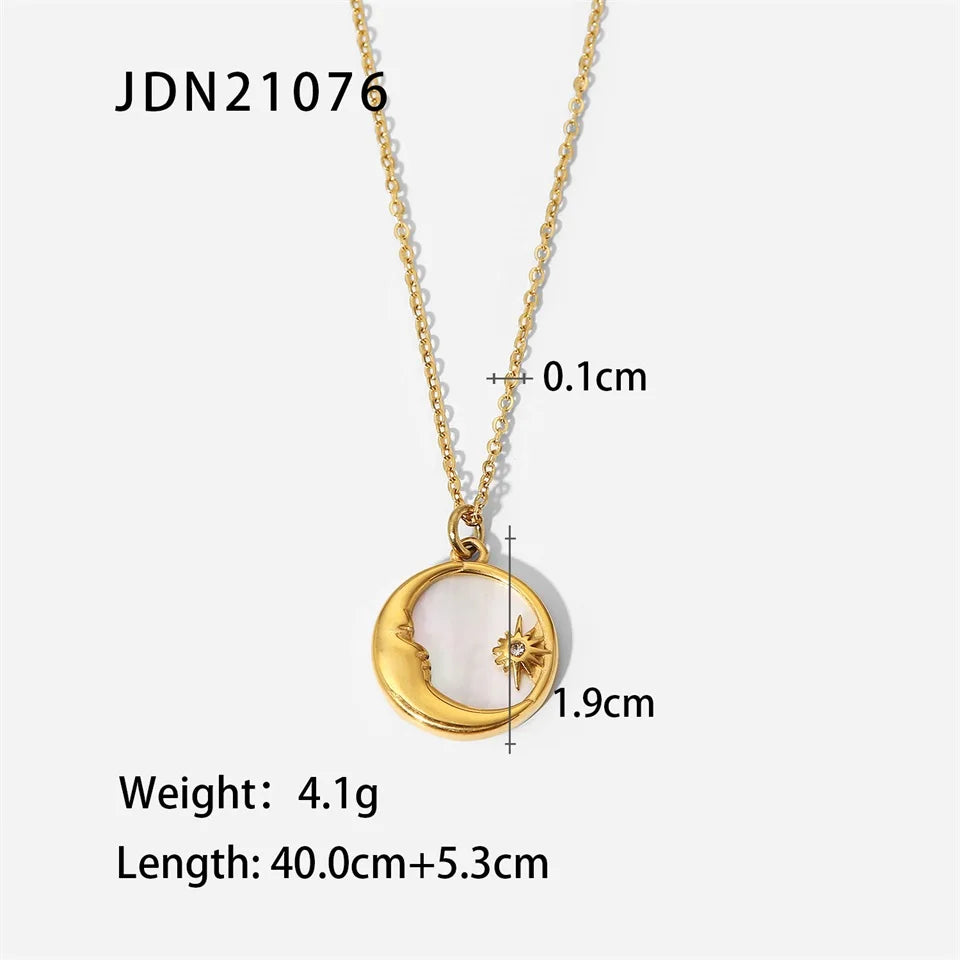 Metal Texture Stainless Steel Pearl Cubic Zirconia Pendant Necklace PVD Gold Plated Waterproof Jewelry For Women 2022 NEW