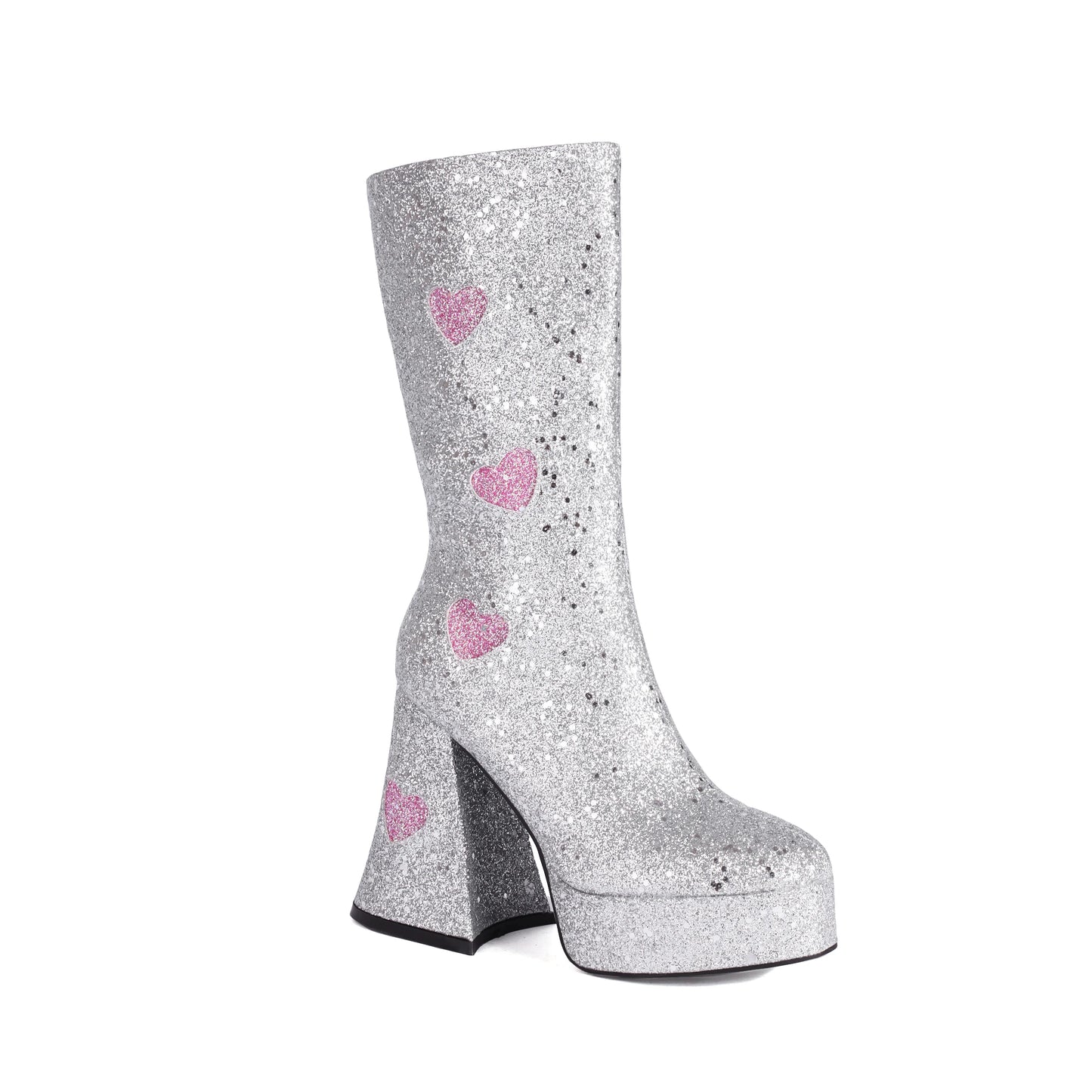 Heart Shaped Sequin Fabric Material Color Block Women's Mid Boots Platform High Shaped Conical Heel Thick Plush Lining Boots