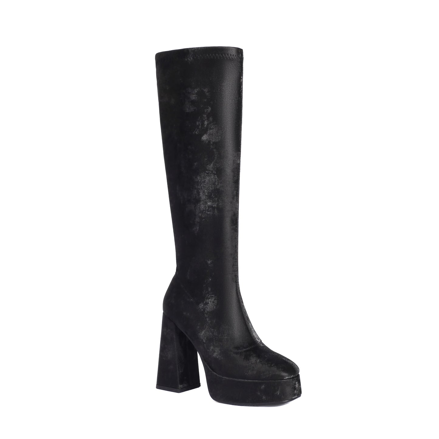 Plus Size Raso Satin Flock Material Is Soft Comfortable For Fashion Knee Boots Square Toe High Thick Heel Platform Winter Boots