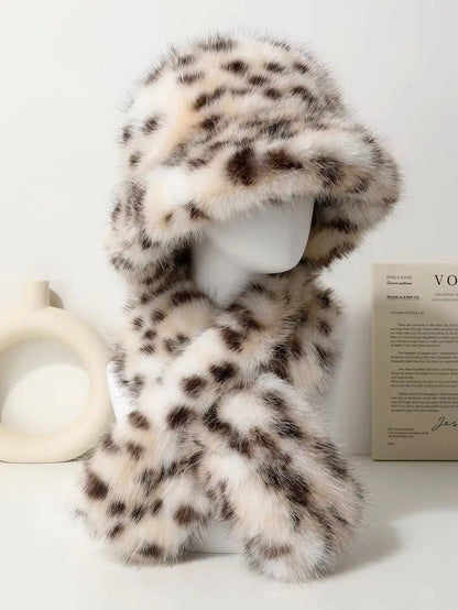 2-piece hat scarf imitation fox fur