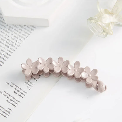 Korean Simple Frosted Banana Ponytail Hair Clips Small Flowers Ponytail Holder Back Head Banana Clip Plum Blossom Twisted Clip