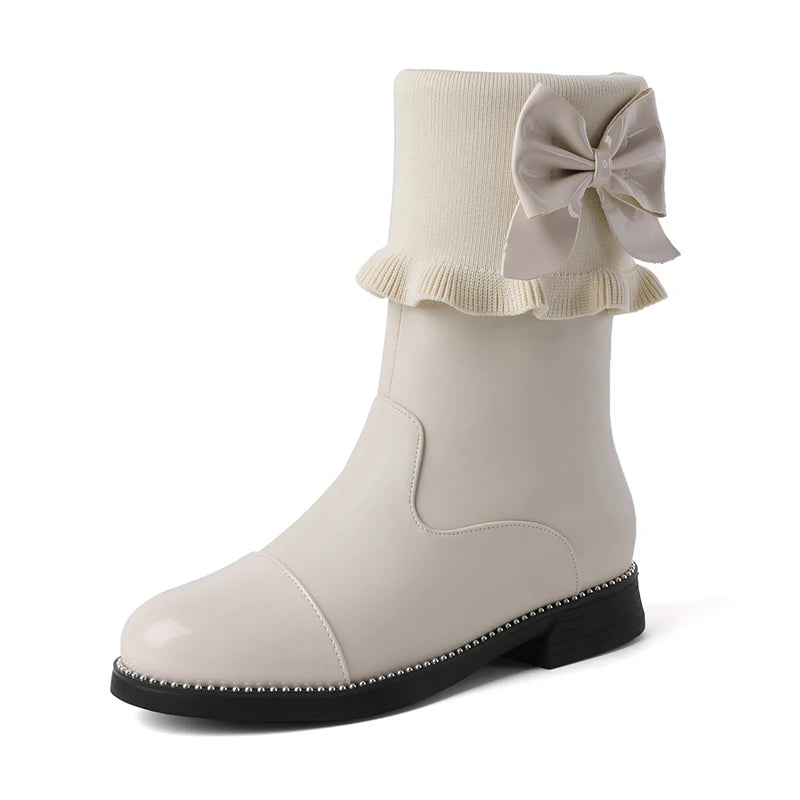 Cute Bow And Ruffled Edge Girls' Short Boots