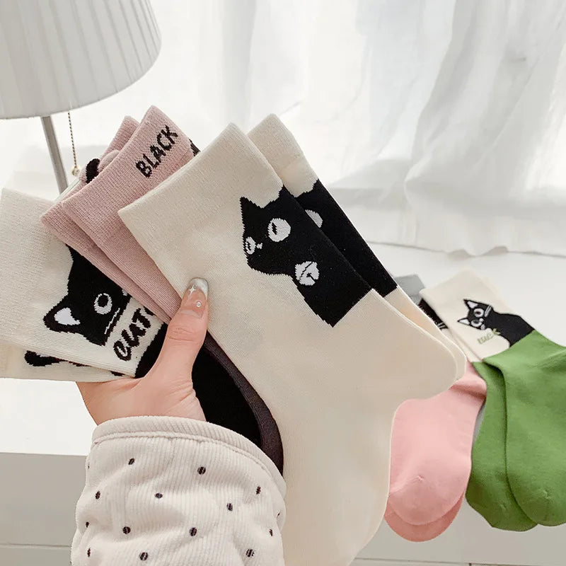 1 Pair of Cartoon Cat Middle Tube Designer Socks