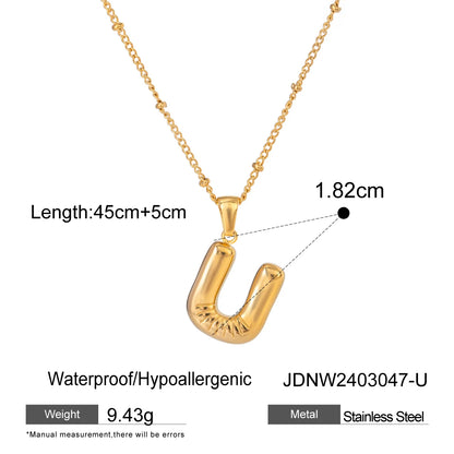 Youthway 18K Gold Minimalist Thick Balloon Bubble Alphabet Necklace Women Stainless Steel Initial Letter Pendant Collar Jewelry