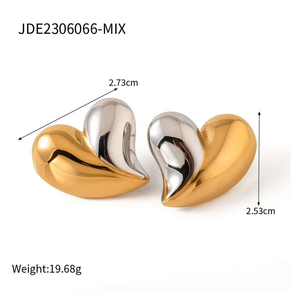 Youthway Gold Silver Color Exaggerated Big Heart Shaped Stainless Steel Stud Earrings Pendant Necklace Set Female Jewelry