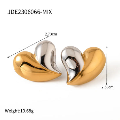 Youthway Gold Silver Color Exaggerated Big Heart Shaped Stainless Steel Stud Earrings Pendant Necklace Set Female Jewelry