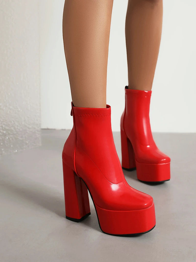 High Platform Square Toe Fashion High Heel Short Boots