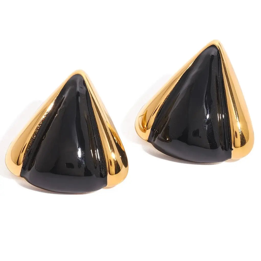 Youthway Glossy Shine Minimalist Stainless Steel Black Triangle Earrings Stud For Women Trendy Waterproof Jewelry Gift