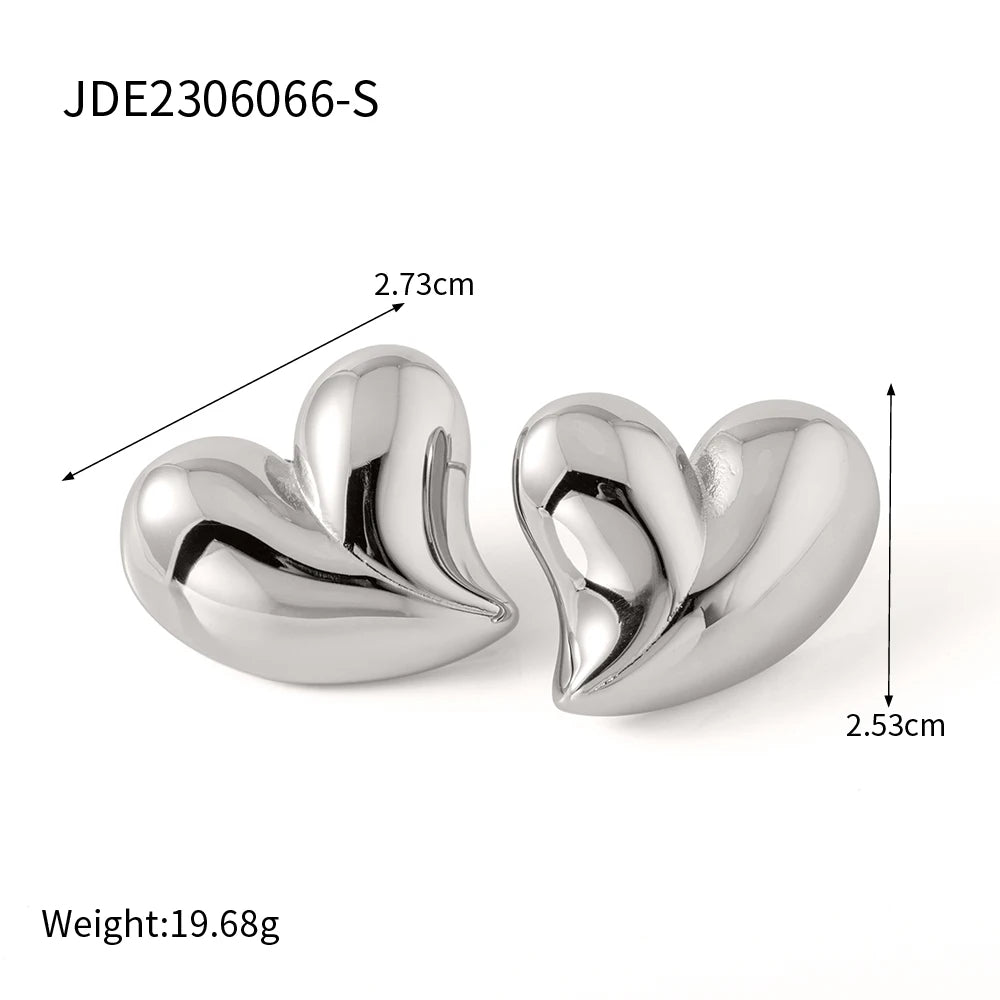 Youthway Gold Silver Color Exaggerated Big Heart Shaped Stainless Steel Stud Earrings Pendant Necklace Set Female Jewelry