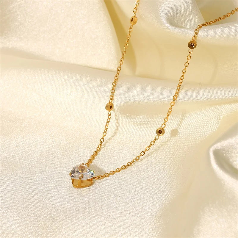 New Pendant necklace Heart Shaped Crystal Zircon Pendant Gold plated stainless steel Party Hot Jewelry Gifts