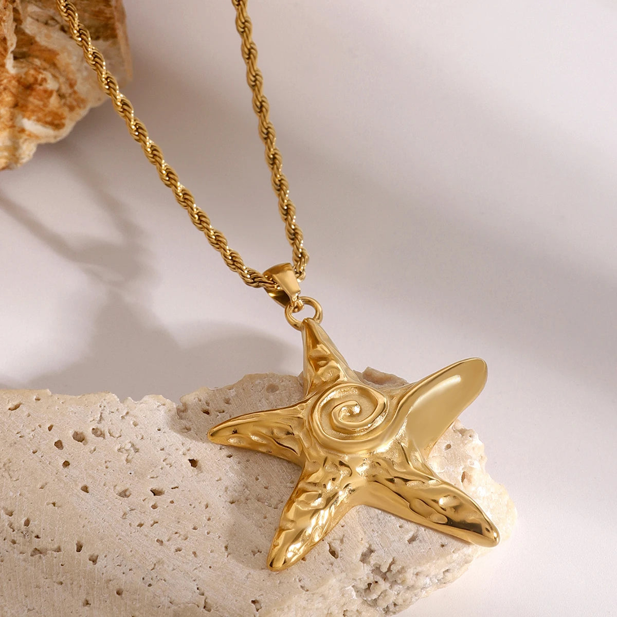 Youthway Threaded Starfish Stainless Steel  Pendant Necklace 18K Gold Plated Waterproof Fashion Jewelry New For Women Men