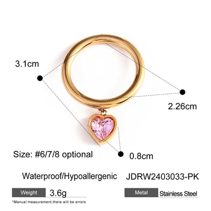 Youthway Glossy Shine Stainless Steel Heart Shaped Cubic Zirconia Pendent Ring Waterproof 18K Gold-plated Jewelry Gift