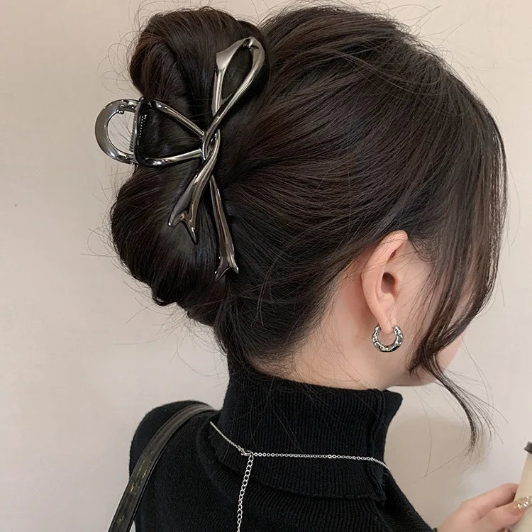 Korean Fashion Metal Bow Hair Clip Claw Clamp Elegant Updo Hair Clip Claw Clamp Headwear Girls Women Hair Accessories