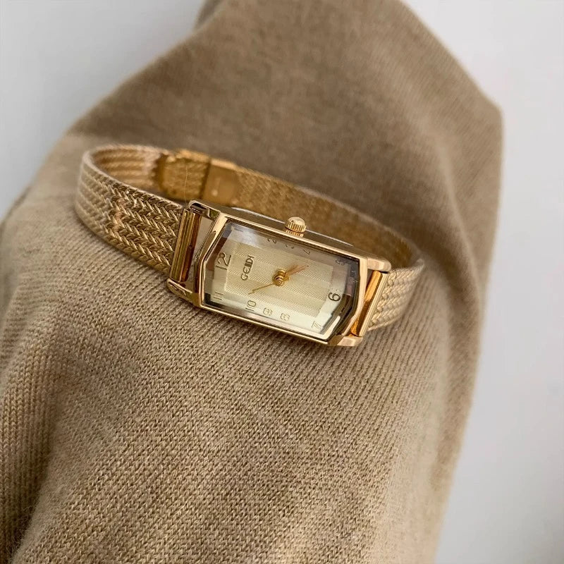 Gold Slim Watch for Women Delicate Rectangle Dial Design Watch Women Waterproof Quartz Women's Watches Mesh Women's Watch